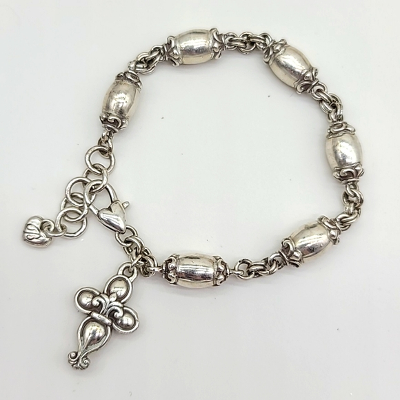 Brighton "BLAIRE CROSS" Brushed Silver Bracelet w Elongated Beads & Cross Charm! - Picture 6 of 10